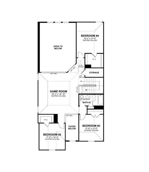 2D floor plan layout for the Dickinson by M/I Homes in The Oaks on 6th Street, Magnolia, TX (Image 4).