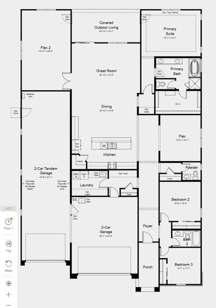 2D floor plan layout for the Cardinal by Taylor Morrison in Combs Ranch Journey Collection, San Tan Valley, AZ (Image 3).