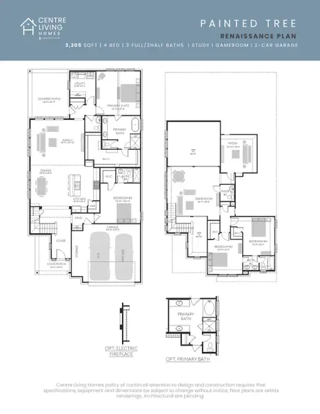 2D floor plan layout for the Renaissance by Centre Living Homes in Painted Tree Woodland West, McKinney, TX (Image 3). 2D floor plan layout for the Renaissance by Centre Living Homes in Painted Tree Woodland West, McKinney, TX (Image 3).