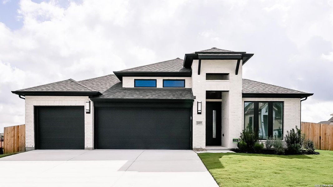 Front exterior of a new home in Cibolo Valley Heights, Cibolo, TX, highlighting curb appeal (Image 20).