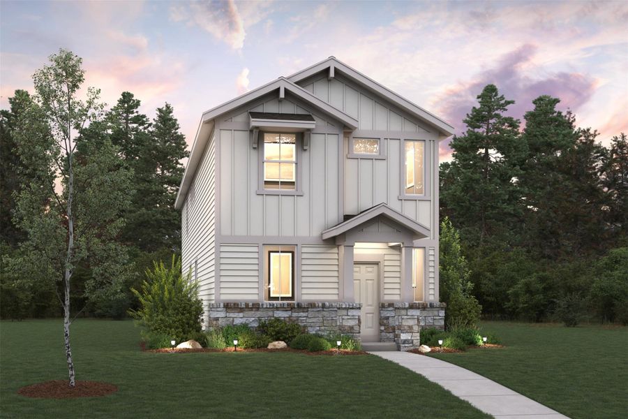 Front exterior of a new home in The Hollows at Avery Centre, Round Rock, TX, highlighting curb appeal (Image 3).