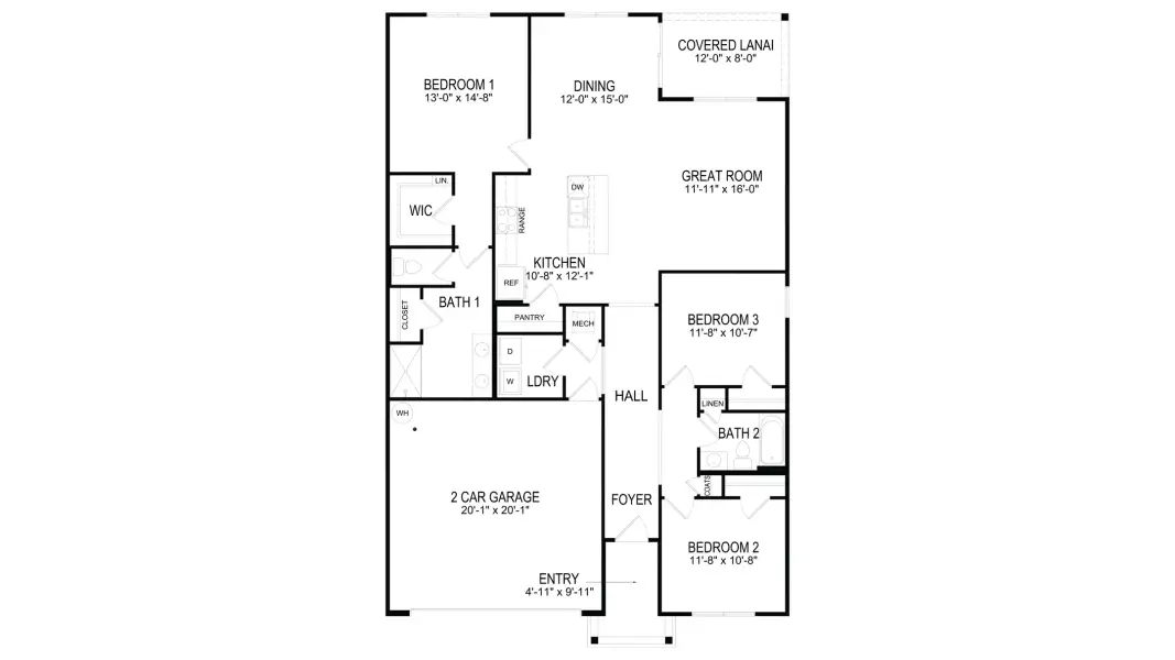 2D floor plan layout for the Aria by D.R. Horton in Tara Verde, Newberry, FL (Image 2). 2D floor plan layout for the Aria by D.R. Horton in Tara Verde, Newberry, FL (Image 2).