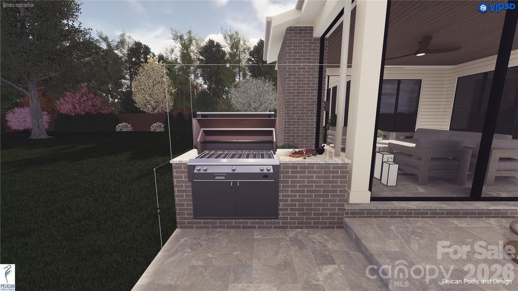 Added 30" Outdoor 4 Burner Grill for Additional entertainment along the Pool/Spa set up