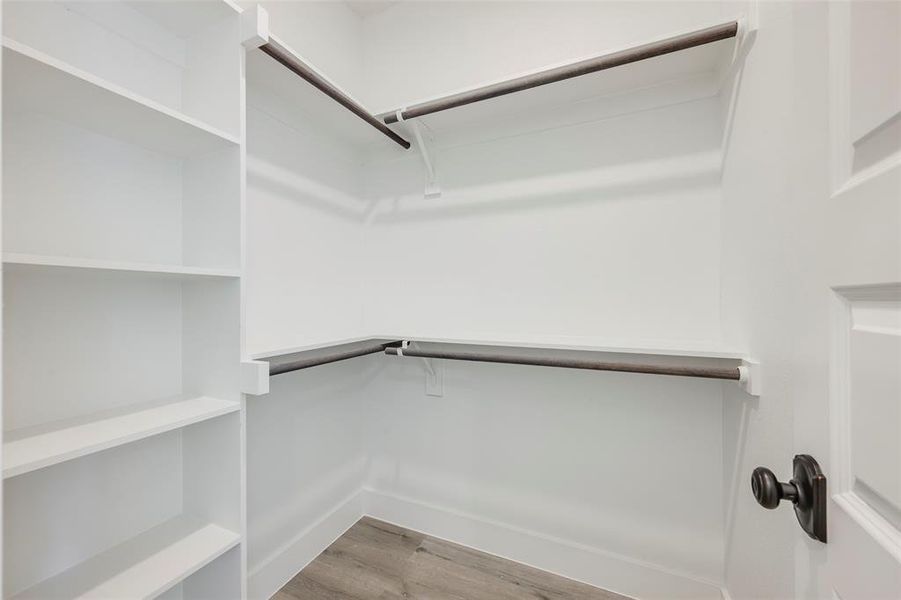 Spacious closet with light wood finished floors