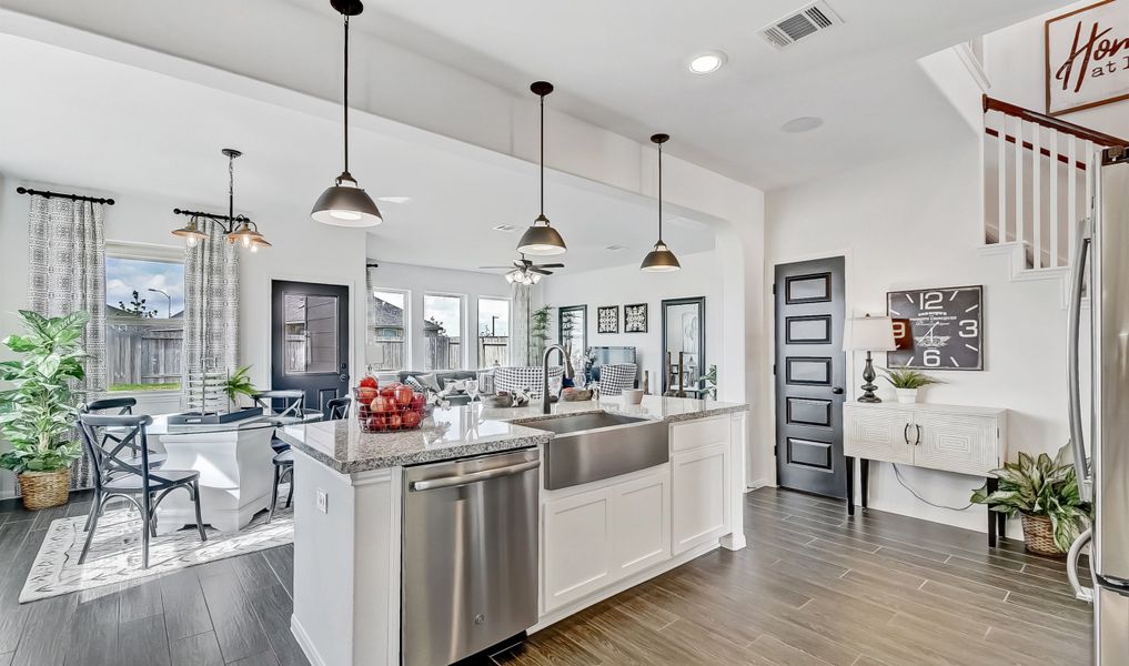 Gourmet kitchen overlooking great room