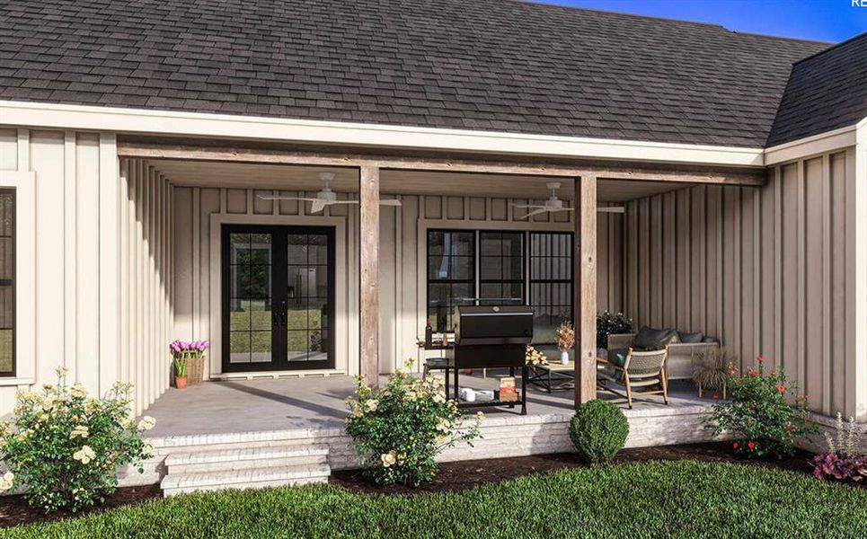 Exterior details and patio area of a home in Oak Water Ranch, Granbury (Image 3).