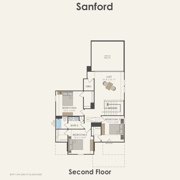2D floor plan layout for the Sanford by Pulte Homes in Parks of Village Creek, Burleson, TX (Image 3).