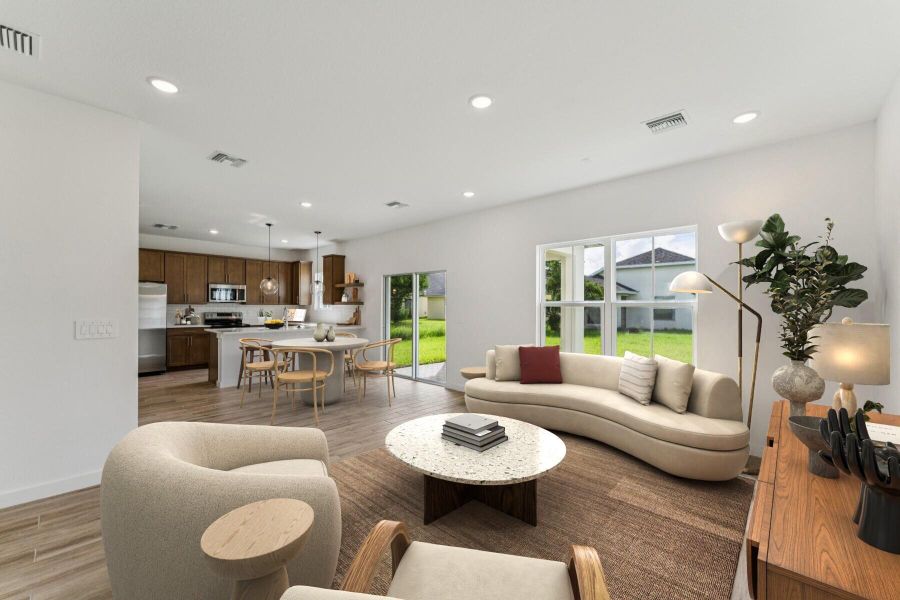 Great Room, Dining Area & Kitchen