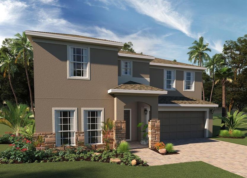 Front exterior of a new home in Harrell Oaks, Orlando, FL, highlighting curb appeal (Image 1). Front exterior of a new home in Harrell Oaks, Orlando, FL, highlighting curb appeal (Image 1).