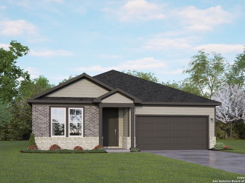 Front exterior of a new home in Hickory Ridge, San Antonio, TX, highlighting curb appeal (Image 2). Front exterior of a new home in Hickory Ridge, San Antonio, TX, highlighting curb appeal (Image 2).