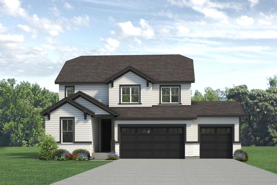 Representative exterior photo of a completed home built from the Jansen by Risewell Homes in Highlands Preserve, Mead, CO (Image 17).