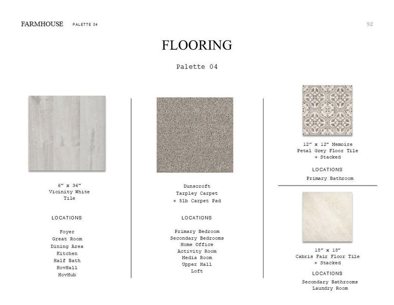 Farmhouse Look Palette 4: Flooring Selection Sheet (*Artist rendering used for illustration purposes only.)