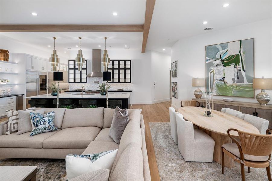 Living room with open concept dining area