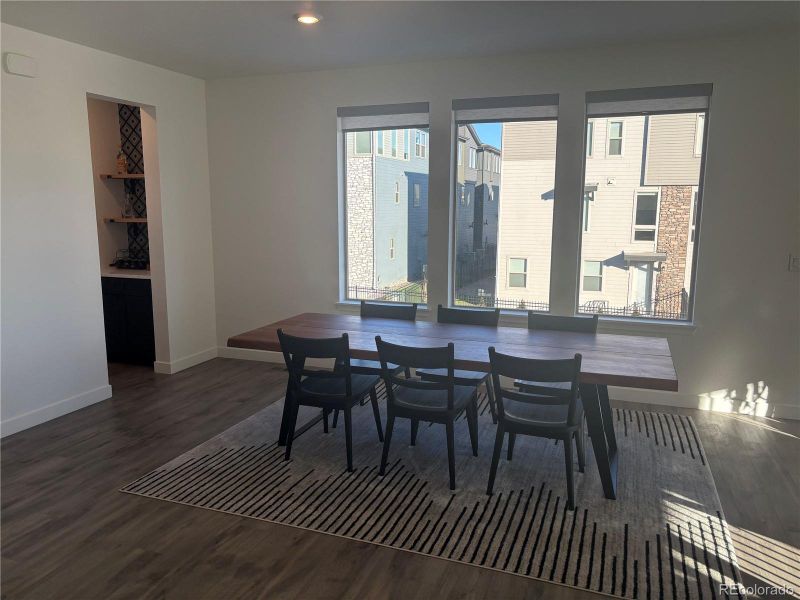 Dining area with dry bar to left