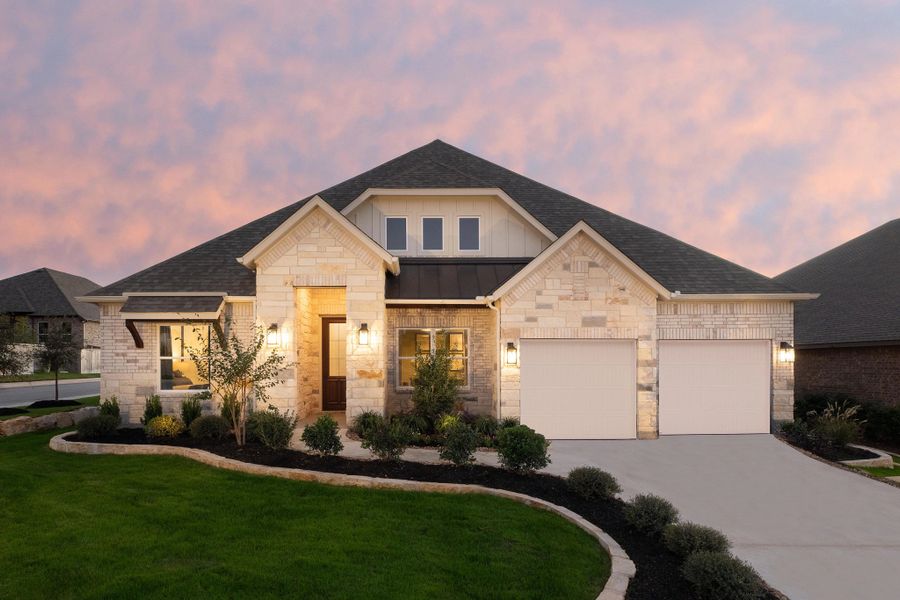 Representative exterior photo of a completed home built from the Carmen by Ashton Woods in Sunday Creek at Kinder Ranch, San Antonio, TX (Image 2). Representative exterior photo of a completed home built from the Carmen by Ashton Woods in Sunday Creek at Kinder Ranch, San Antonio, TX (Image 2).