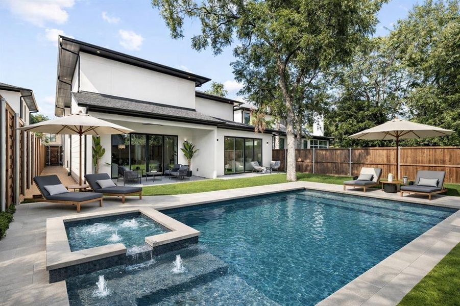 Digital rendering of optional pool and hot tub.  Enjoy privacy without lines of sight from your neighbors.