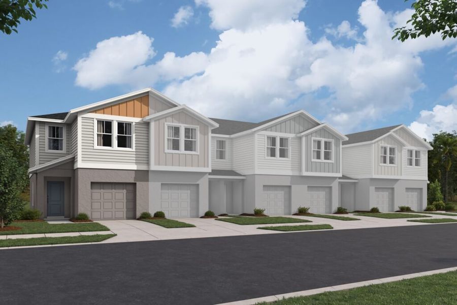 Front exterior of a new home in Grove at Crosswinds, Haines City, FL, highlighting curb appeal (Image 2). Front exterior of a new home in Grove at Crosswinds, Haines City, FL, highlighting curb appeal (Image 2).