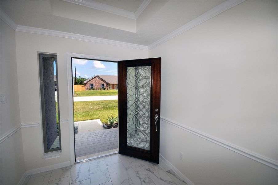 Triple Pane Etched Glass entry door.