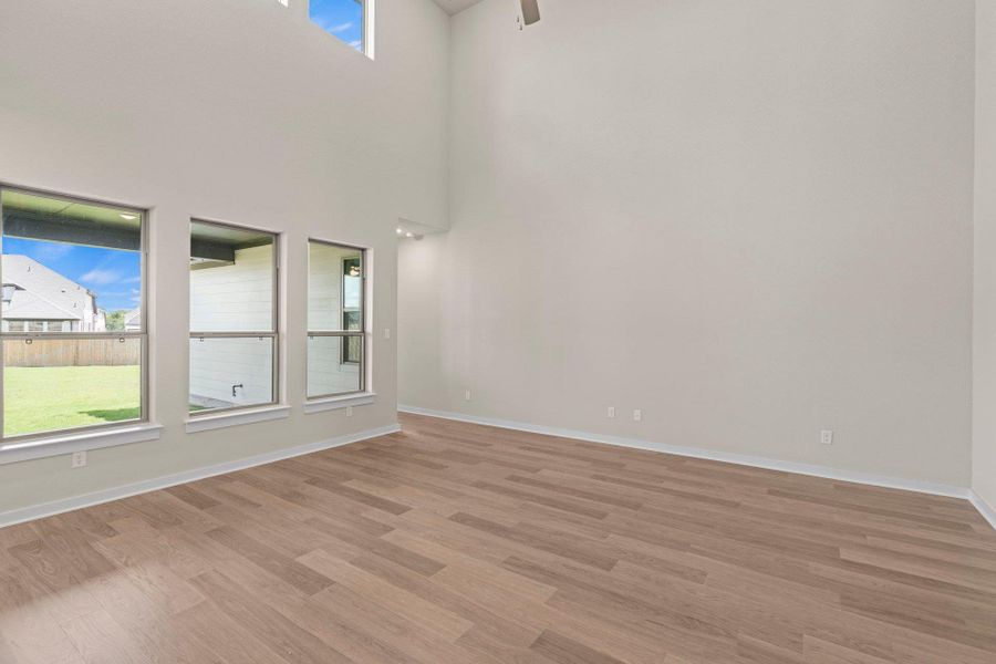 Family Room with soaring ceiling