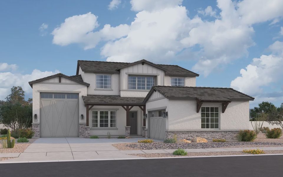 Representative exterior photo of a completed home built from the Delfino by Elliott Homes in Valencia at Granite Vista, Waddell, AZ (Image 23). Representative exterior photo of a completed home built from the Delfino by Elliott Homes in Valencia at Granite Vista, Waddell, AZ (Image 23).