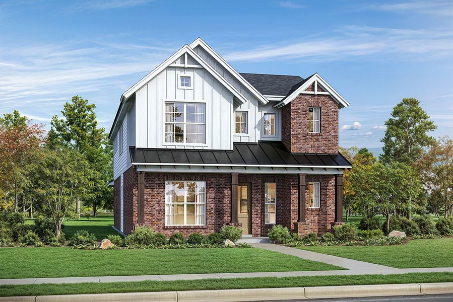 Representative exterior photo of a completed home built from the Leona by Landon Homes in Fields - East Village, Frisco, TX (Image 25). Representative exterior photo of a completed home built from the Leona by Landon Homes in Fields - East Village, Frisco, TX (Image 25).