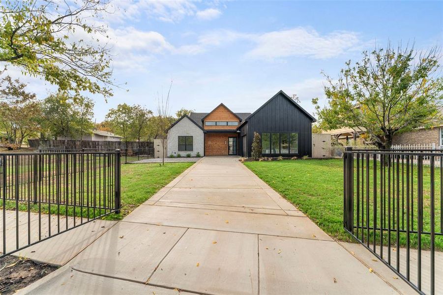 Modern inspired farmhouse with board and batten siding