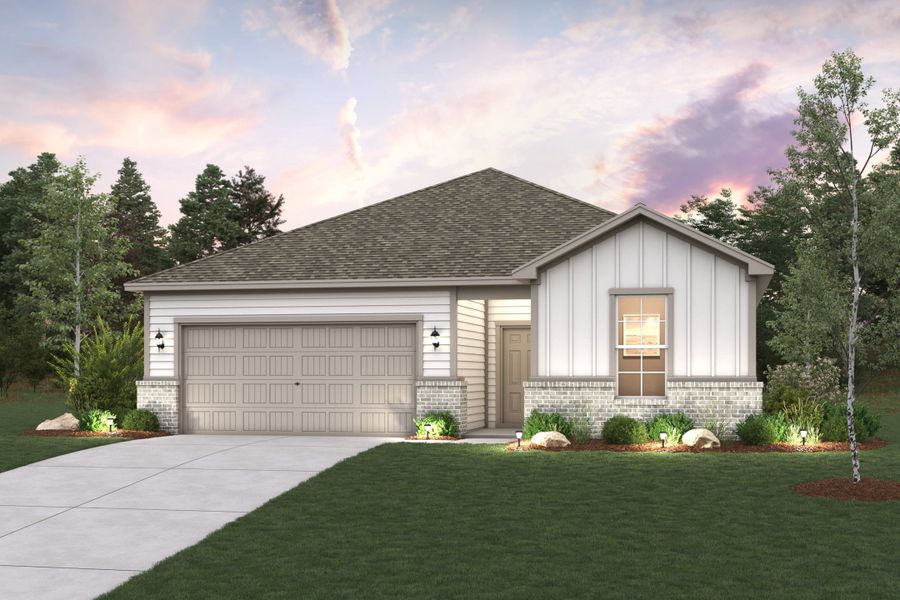 Representative exterior photo of a completed home built from the Travis by Century Communities in Granger Pines, Conroe, TX (Image 1). Representative exterior photo of a completed home built from the Travis by Century Communities in Granger Pines, Conroe, TX (Image 1).