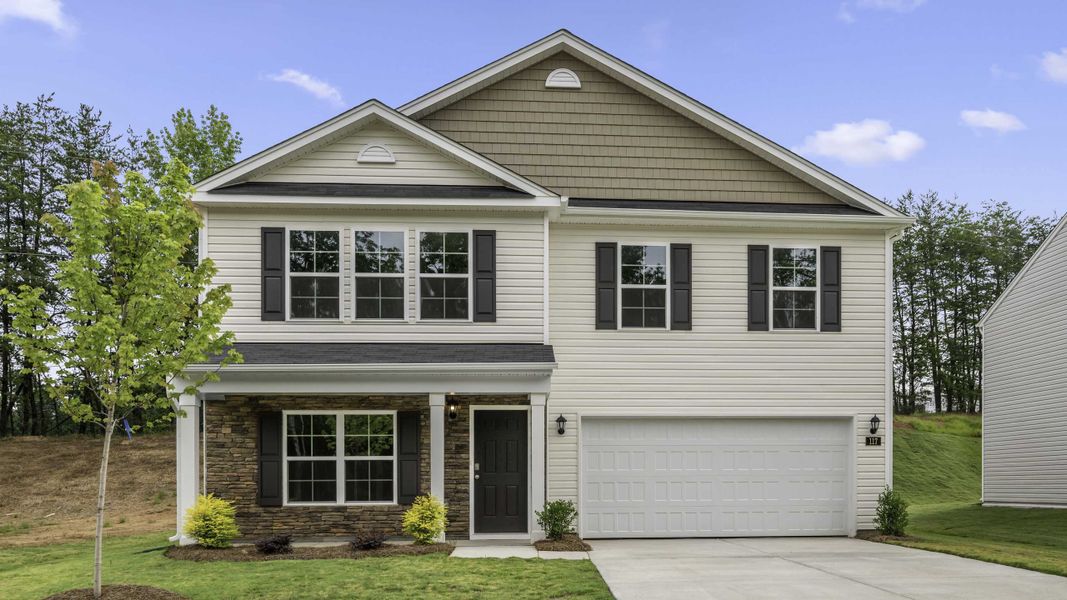 Front exterior of a new home in English Farm, Archdale, NC, highlighting curb appeal (Image 1). Front exterior of a new home in English Farm, Archdale, NC, highlighting curb appeal (Image 1).