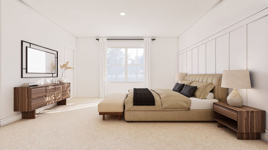 Primary suite with decorative feature wall