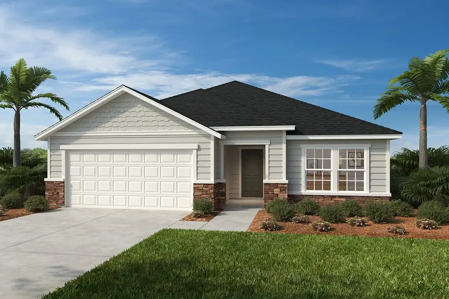 Representative exterior photo of a completed home built from the 2239 by KB Home in Pine Preserve, Middleburg, FL (Image 3). Representative exterior photo of a completed home built from the 2239 by KB Home in Pine Preserve, Middleburg, FL (Image 3).