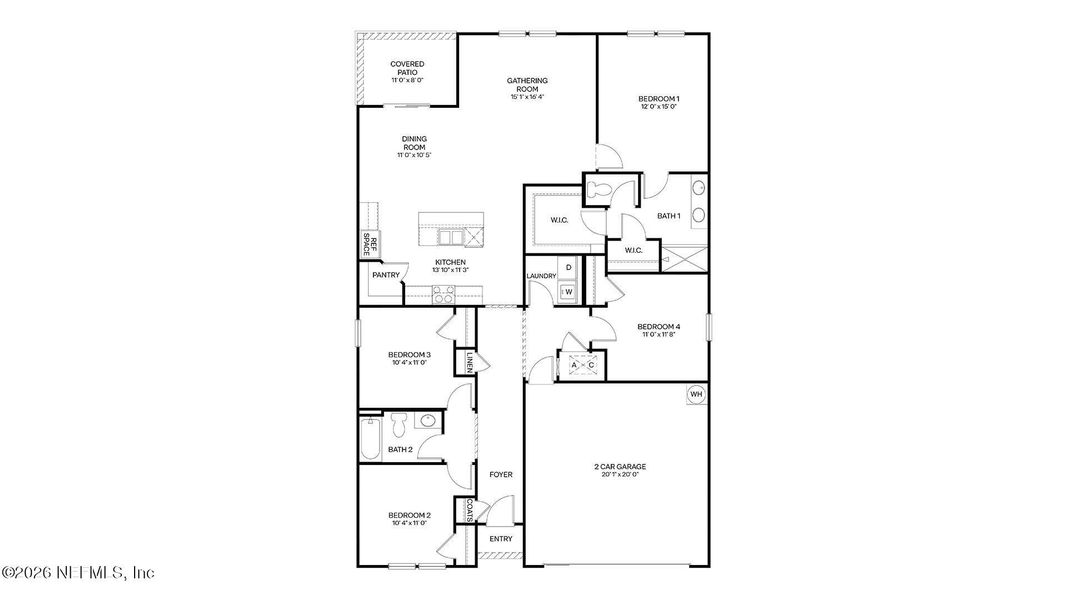 2D floor plan layout of this home in The Arbors, Jacksonville, FL (Image 3).