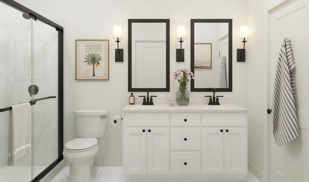 Primary bath with matte black finishes