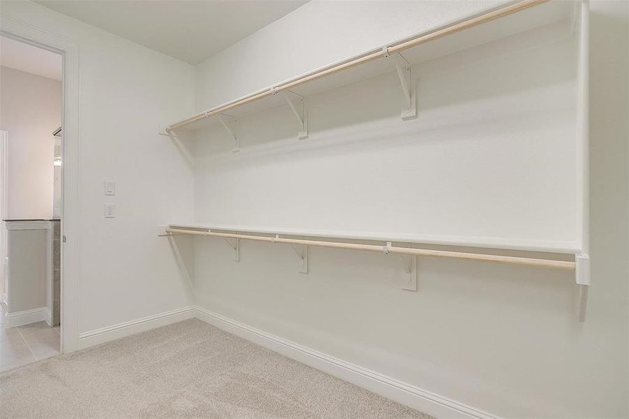 Spacious closet with light colored carpet