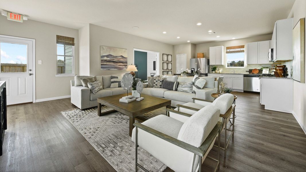 Family Room to Dining Area, Flex Room, and Kitchen Family Room to Dining Area, Flex Room, and Kitchen