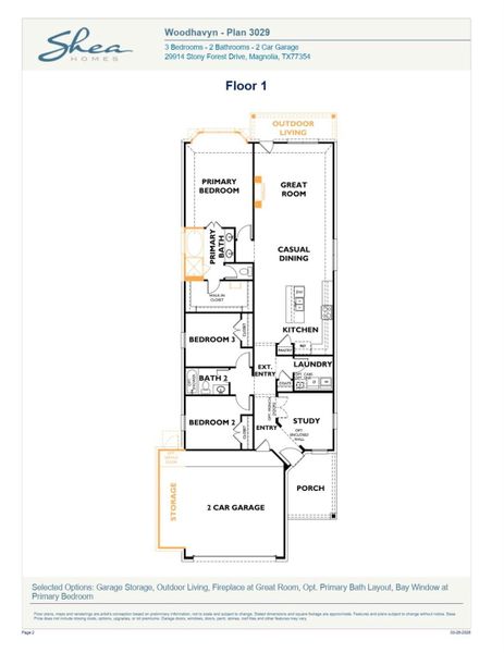2D floor plan layout of this home in Woodhavyn 40', Magnolia, TX (Image 4).