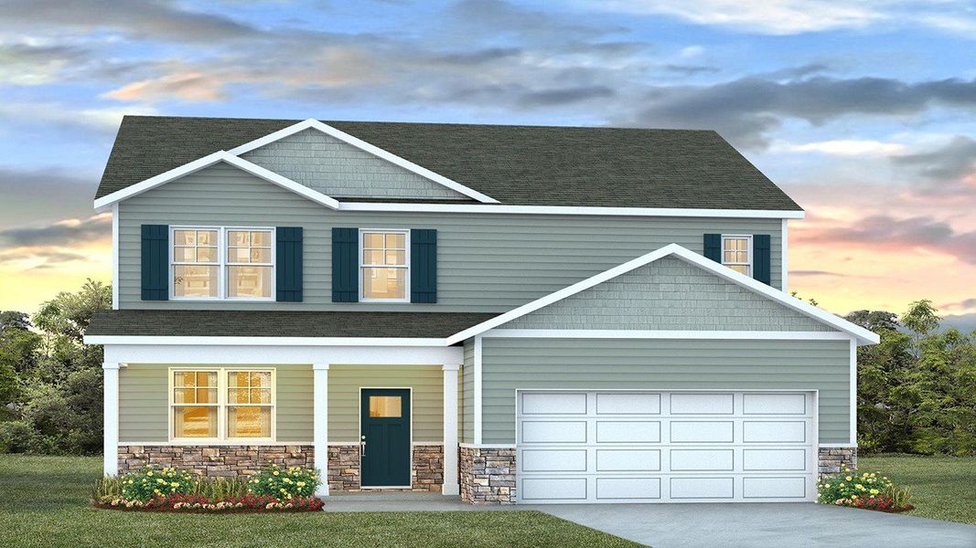 Representative exterior photo of a completed home built from the ELLE by D.R. Horton in Rich Square at Brunswick Plantation, Ash, NC (Image 19).