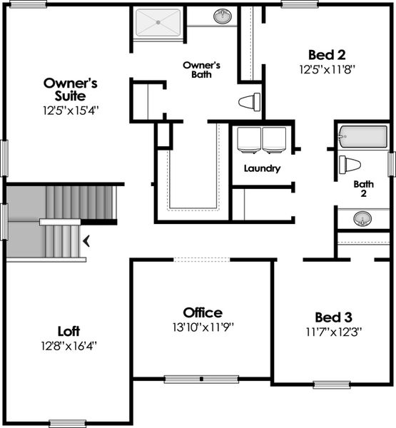 2D floor plan layout for the Saluda by Hurricane Builders in Southern Column Estates, Florence, SC (Image 4).