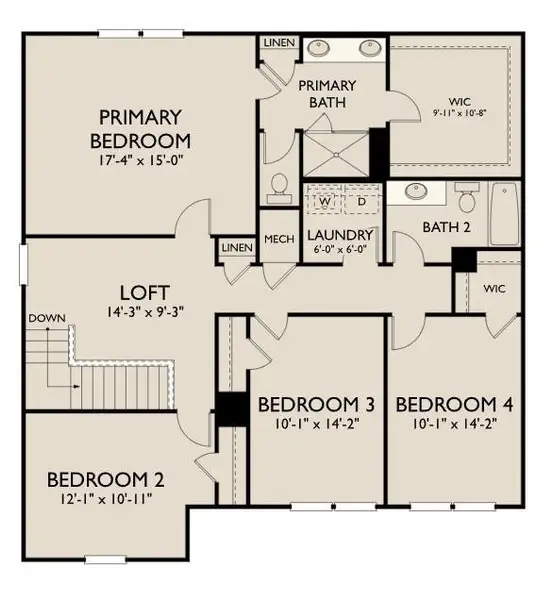 2D floor plan layout of this home in Langston Reserve, Cartersville, GA (Image 3).