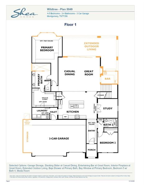 2D floor plan layout of this home in WILDTREE 60', Montgomery, TX (Image 3).