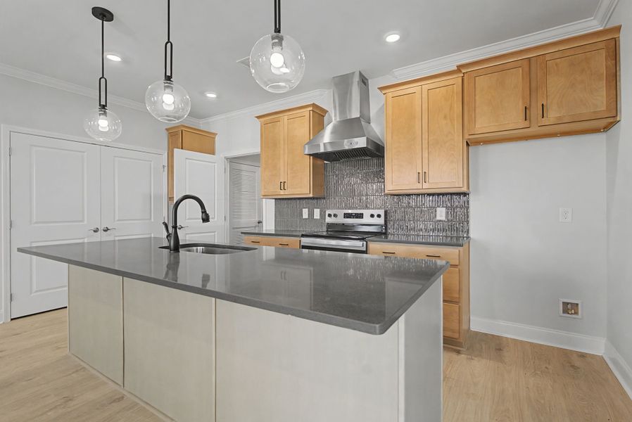 Carothers Farms Town Center Homes (Condos) Kitchen with Island and Accent Lighting