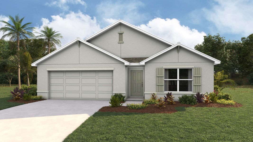 Front exterior of a new home in Silver Springs Shores Spot Lots, Ocala, FL, highlighting curb appeal (Image 1). Front exterior of a new home in Silver Springs Shores Spot Lots, Ocala, FL, highlighting curb appeal (Image 1).