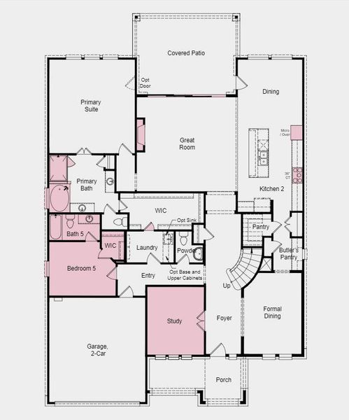 Structural options include: fireplace, kitchen 2, bedroom 5 with bath 5 in lieu of tandem garage, study in lieu of flex, door at laundry, drop in tub at primary bath.