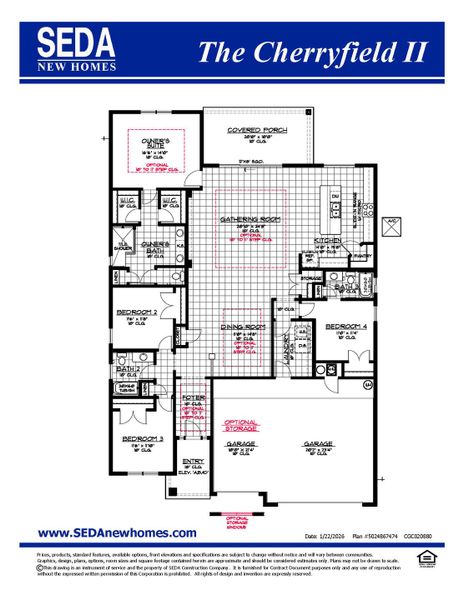 2D floor plan layout for the Cherryfield II by SEDA New Homes in Edwards Creek Estates, Jacksonville, FL (Image 3).