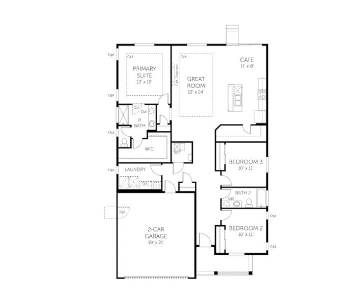 2D floor plan layout for the Alpine - Single Family Homes by Dream Finders Homes in Wolf Creek Run, Strasburg, CO (Image 3).