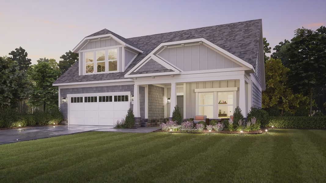Front exterior of a new home in The Courtyards at Hodges Farm, Charlotte, NC, highlighting curb appeal (Image 1). Front exterior of a new home in The Courtyards at Hodges Farm, Charlotte, NC, highlighting curb appeal (Image 1).