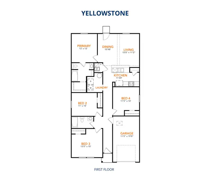 2D floor plan layout for the Yellowstone by National HomeCorp in Poplar Court, Hico, TX (Image 3).