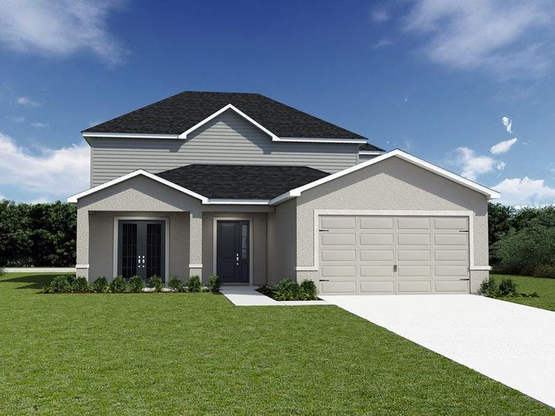 The Marigold includes an attached 2-car garage, located at the rear of the home.