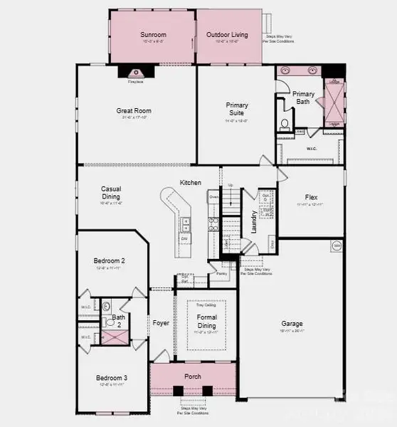 Additional Highlights Include: tray ceiling at dining room, walk in shower at secondary bath, sunroom with additional outdoor living space, gas fireplace, spa shower at primary bath, loft with attic bedroom suite and unfinished storage space, gourmet kitchen, laundry sink, model home designer finishes, washer, dryer, and refrigerator.