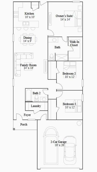 2D floor plan layout of this home in Binford Creek: Cottage Collection, Waller, TX (Image 3).