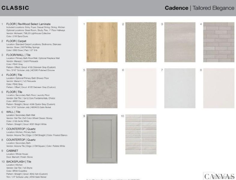 9183 Violet Way design selections. Home is currently under construction and selections are subject to change.